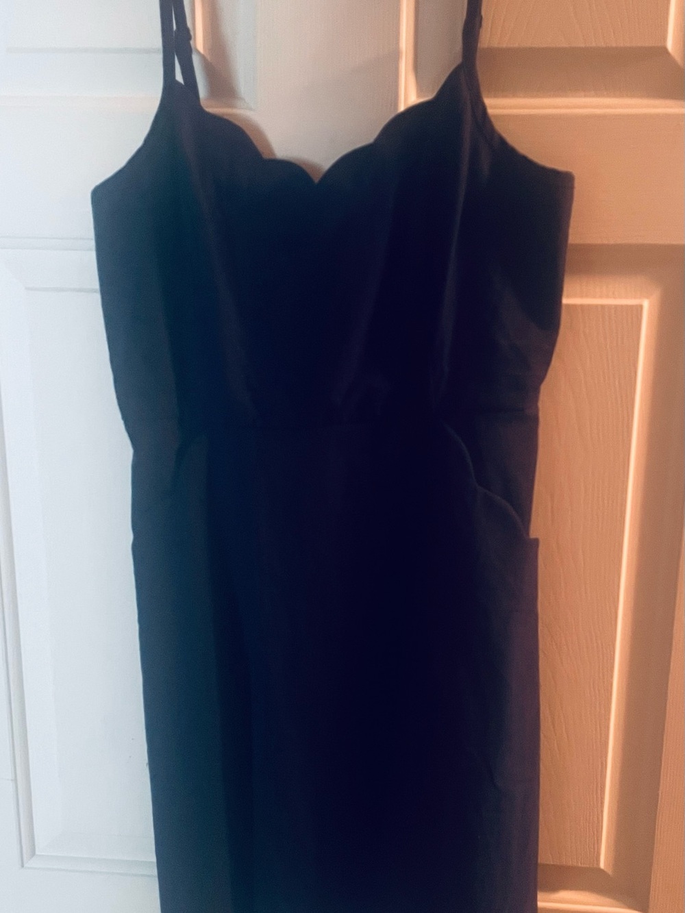 Classic Dark Blue Scallop-Neck Slip Dress